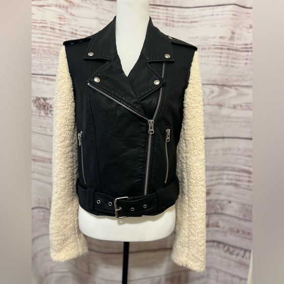 Pistola Anita Faux Shearling moto jacket medium black white - Picture 4 of 12